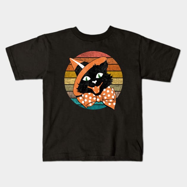 Vintage Halloween Black Cat Kids T-Shirt by valentinahramov